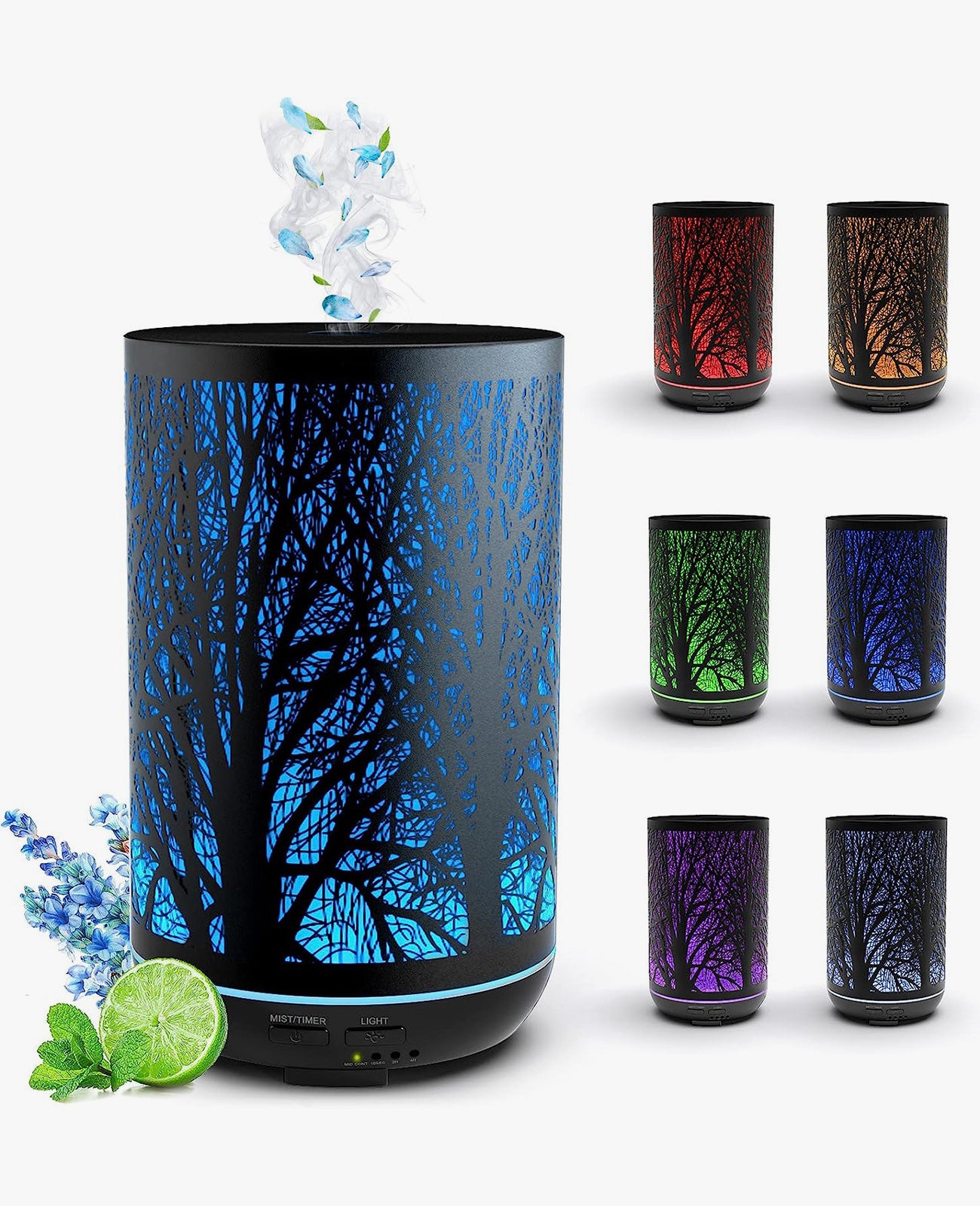 300ML Essential Oil Diffuser, Ultrasonic Diffusers for Essential Oils for Large Room, Metal Aromatherapy Air Diffusers Home with 14 Colors Lights