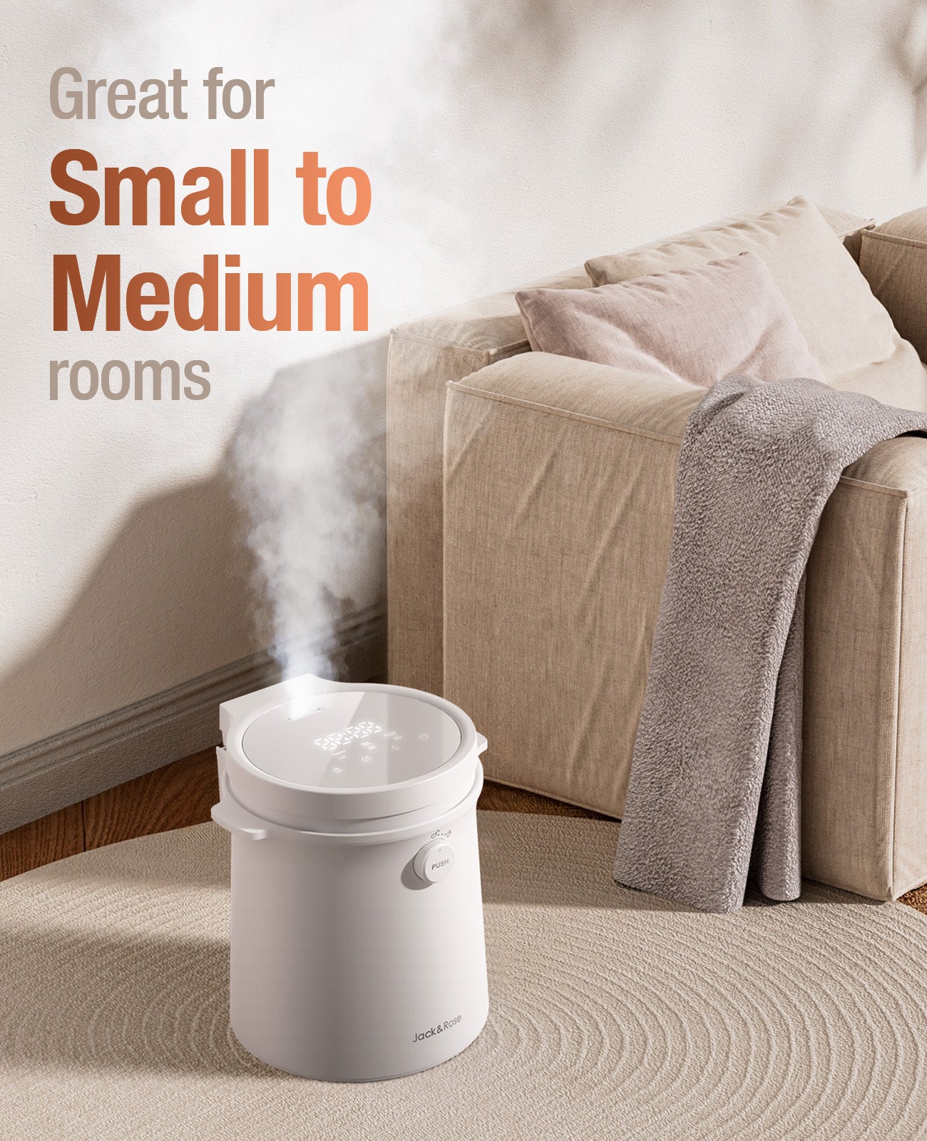 Warm Mist Humidifier, 3L Easy Clean Humidifier, Stainless Steel Dishwashable Bedroom Steam Humidifiers, Simple Use LED Screen, Sleep Mode with Quiet Humidifer