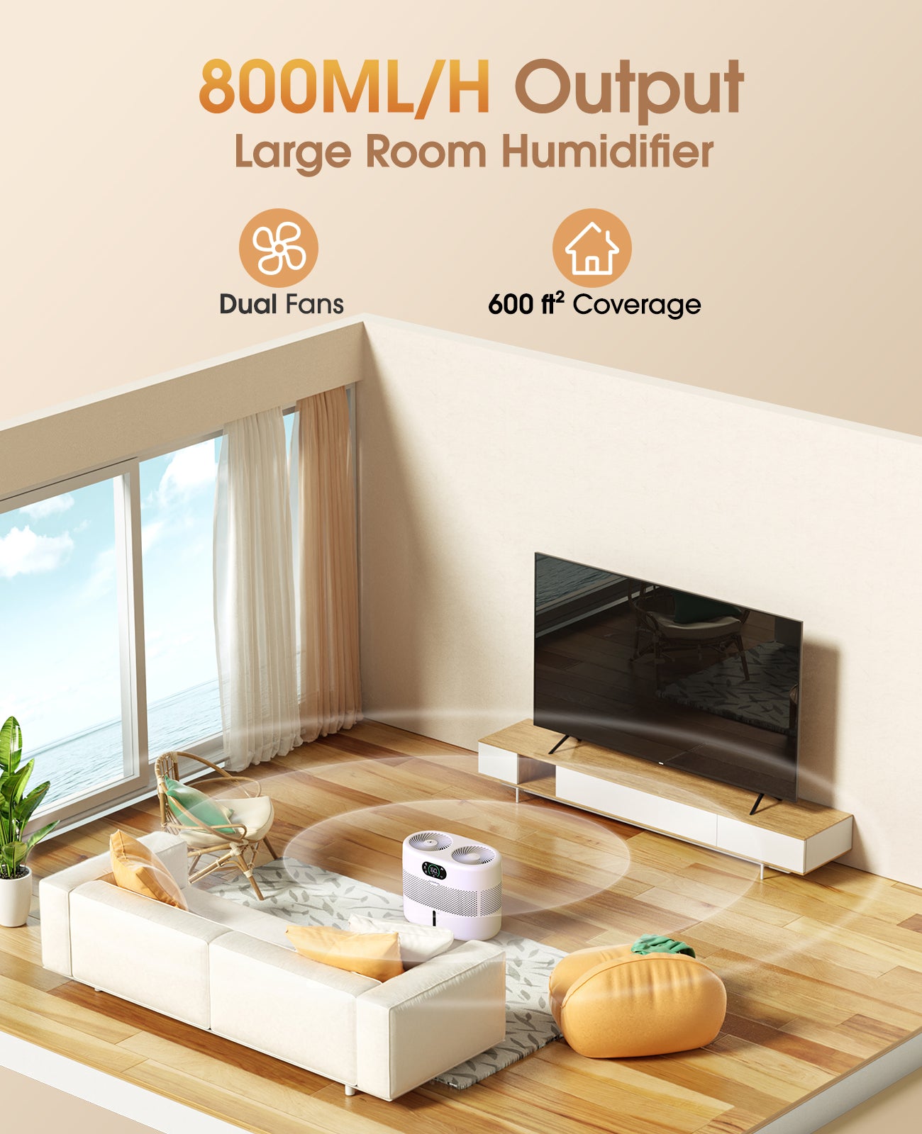 Large Evaporative Humidifier for Large Room-No White Dust