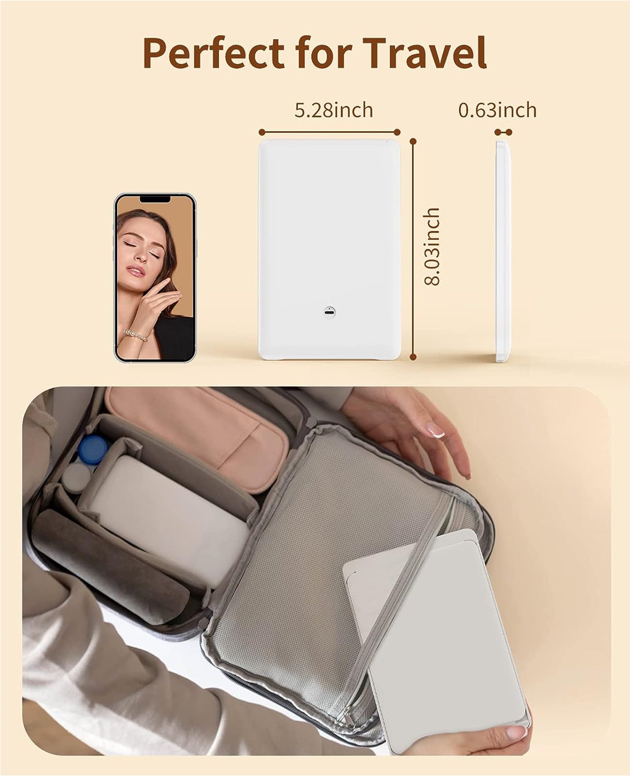 Jack & Rose Travel Mirror with Light, Travel Makeup Mirror with Magnification, Adjustable Height and Angle, Portable Folding Mirror
