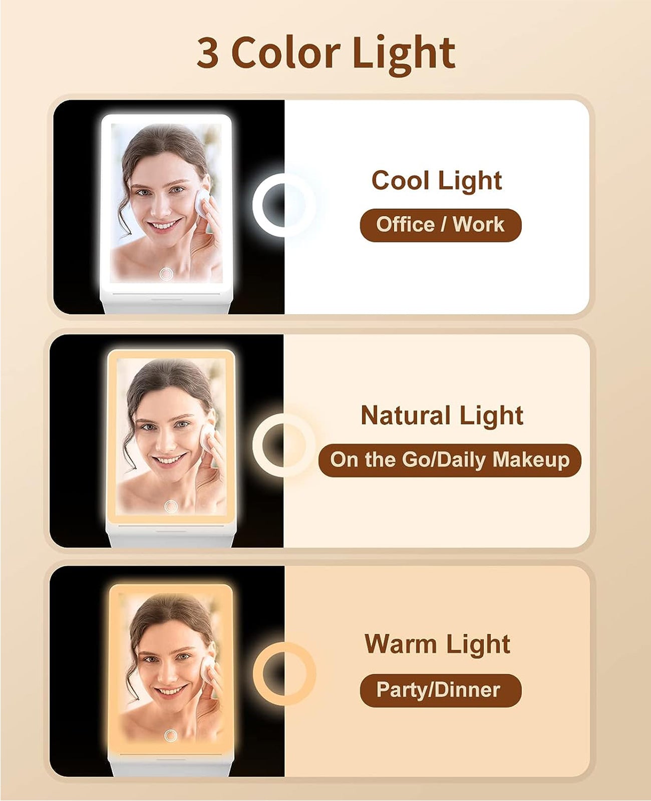 Jack & Rose Travel Mirror with Light, Travel Makeup Mirror with Magnification, Adjustable Height and Angle, Portable Folding Mirror