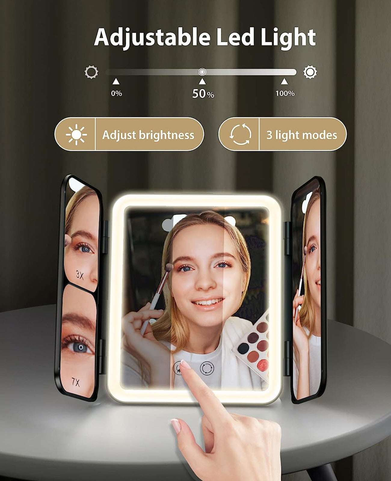 Jack & Rose Travel Mirror with Lights and Magnification, Portable Makeup Mirror with Light, 3X 7X, Light up Led Mirror for Makeup
