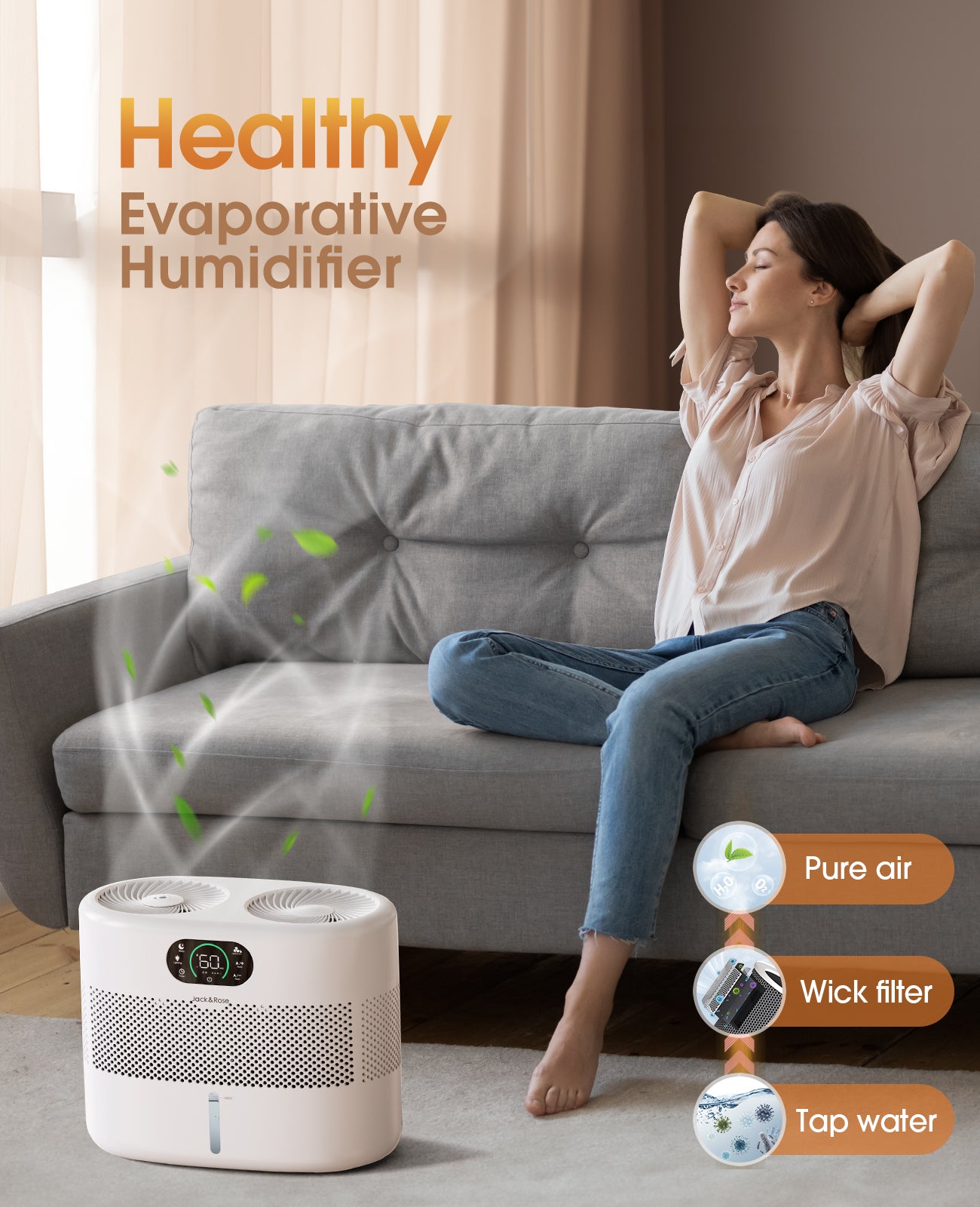 Large Evaporative Humidifier for Large Room-No White Dust