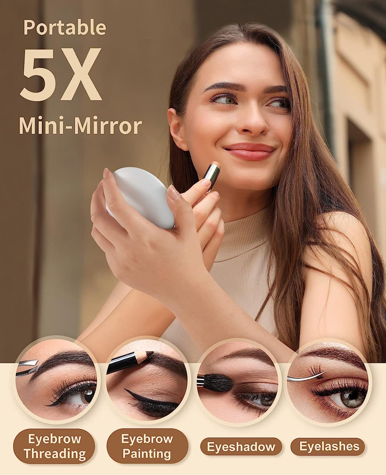 Jack & Rose Travel Mirror with Light, Travel Makeup Mirror with Magnification, Adjustable Height and Angle, Portable Folding Mirror