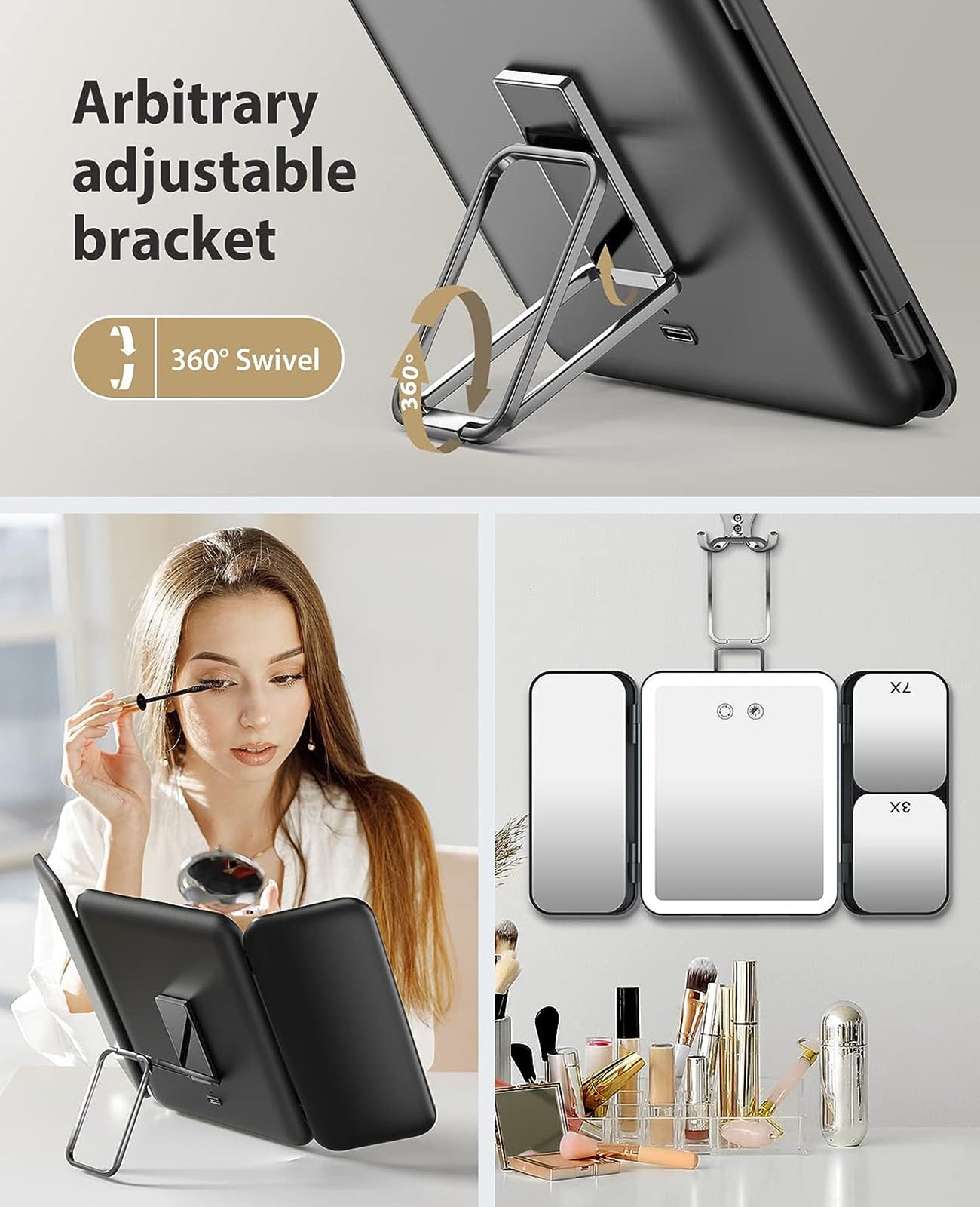 Jack & Rose Travel Mirror with Lights and Magnification, Portable Makeup Mirror with Light, 3X 7X, Light up Led Mirror for Makeup