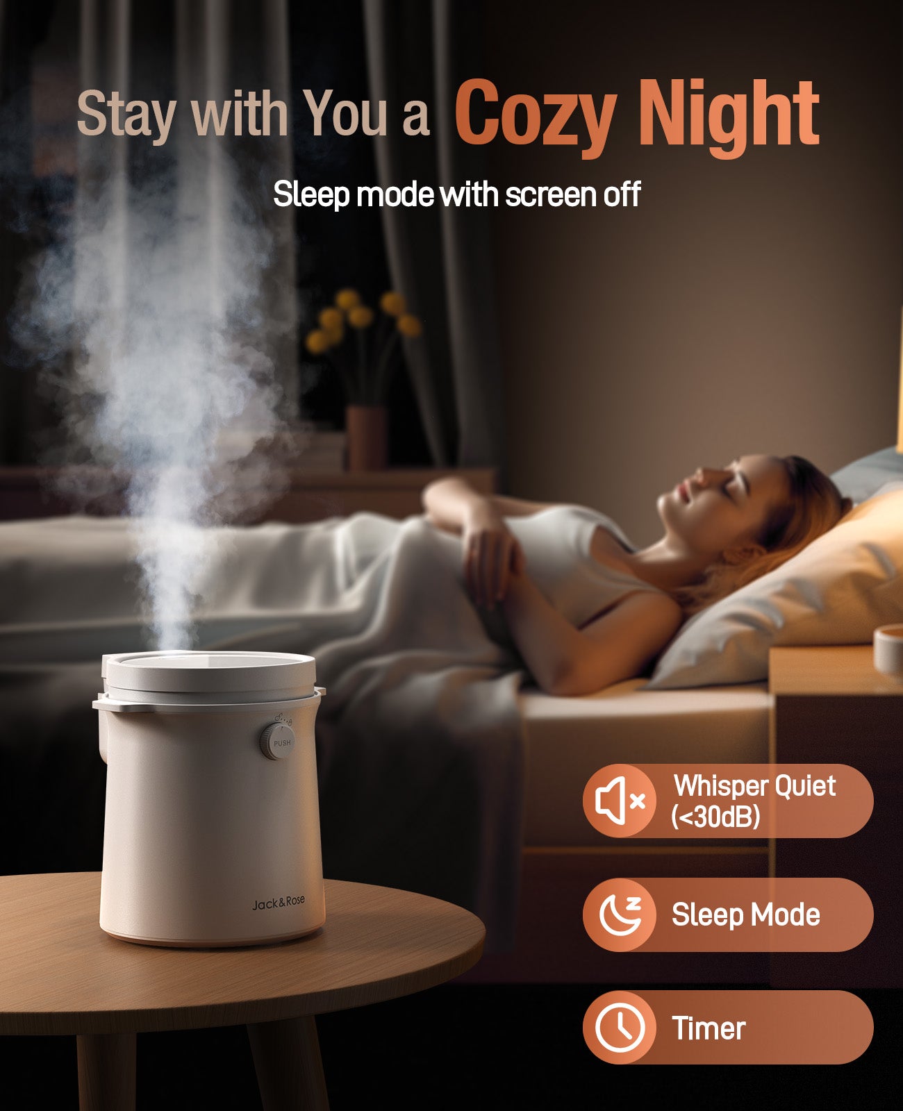 Warm Mist Humidifier, 3L Easy Clean Humidifier, Stainless Steel Dishwashable Bedroom Steam Humidifiers, Simple Use LED Screen, Sleep Mode with Quiet Humidifer