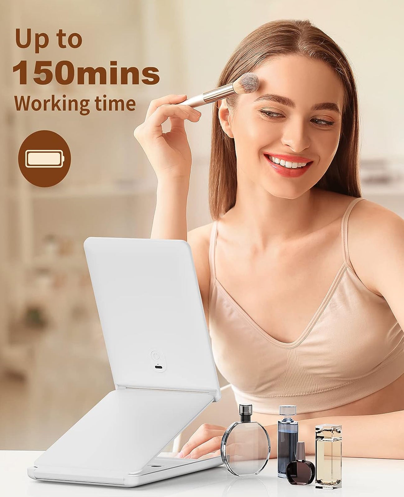 Jack & Rose Travel Mirror with Light, Travel Makeup Mirror with Magnification, Adjustable Height and Angle, Portable Folding Mirror