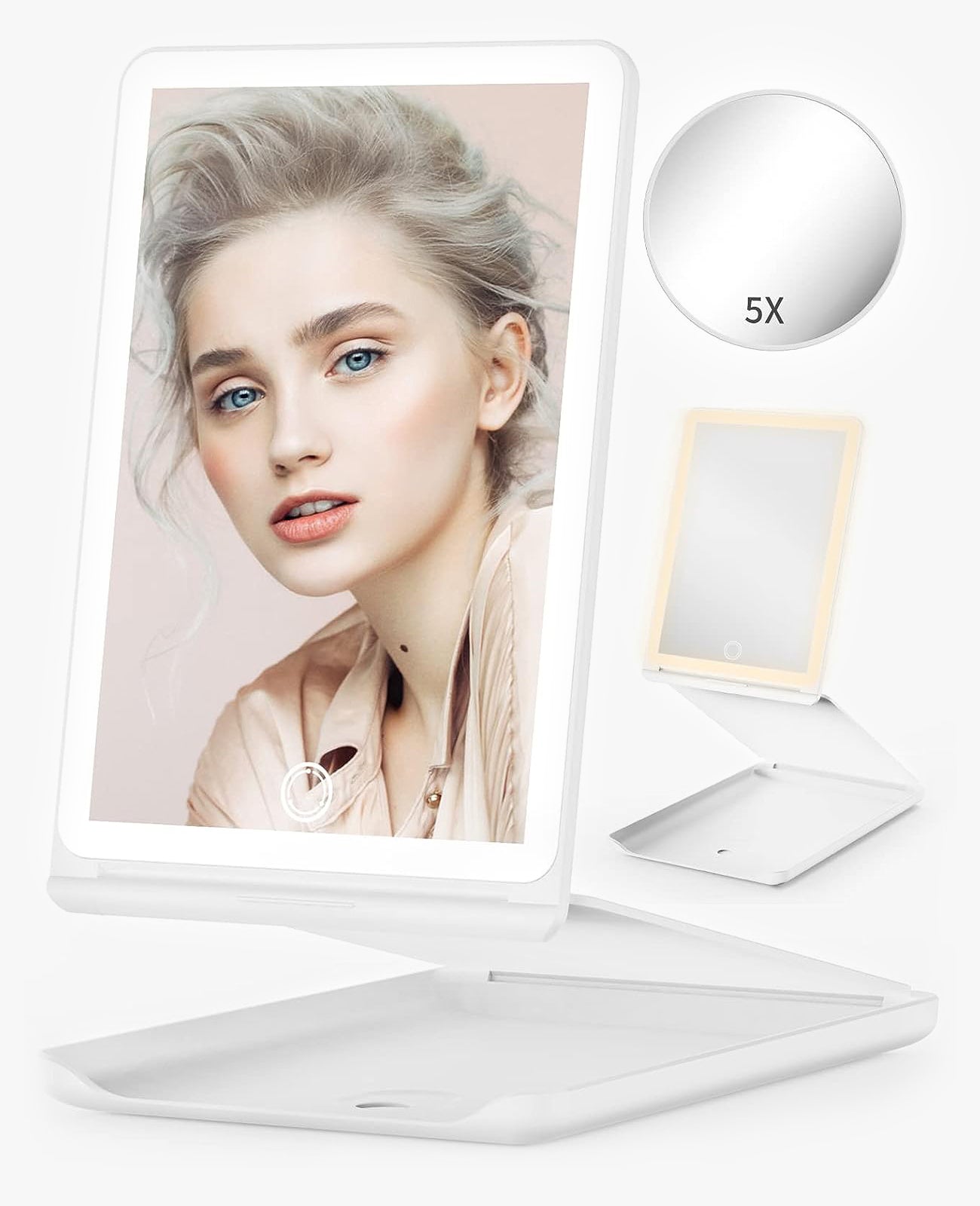 Jack & Rose Travel Mirror with Light, Travel Makeup Mirror with Magnification, Adjustable Height and Angle, Portable Folding Mirror