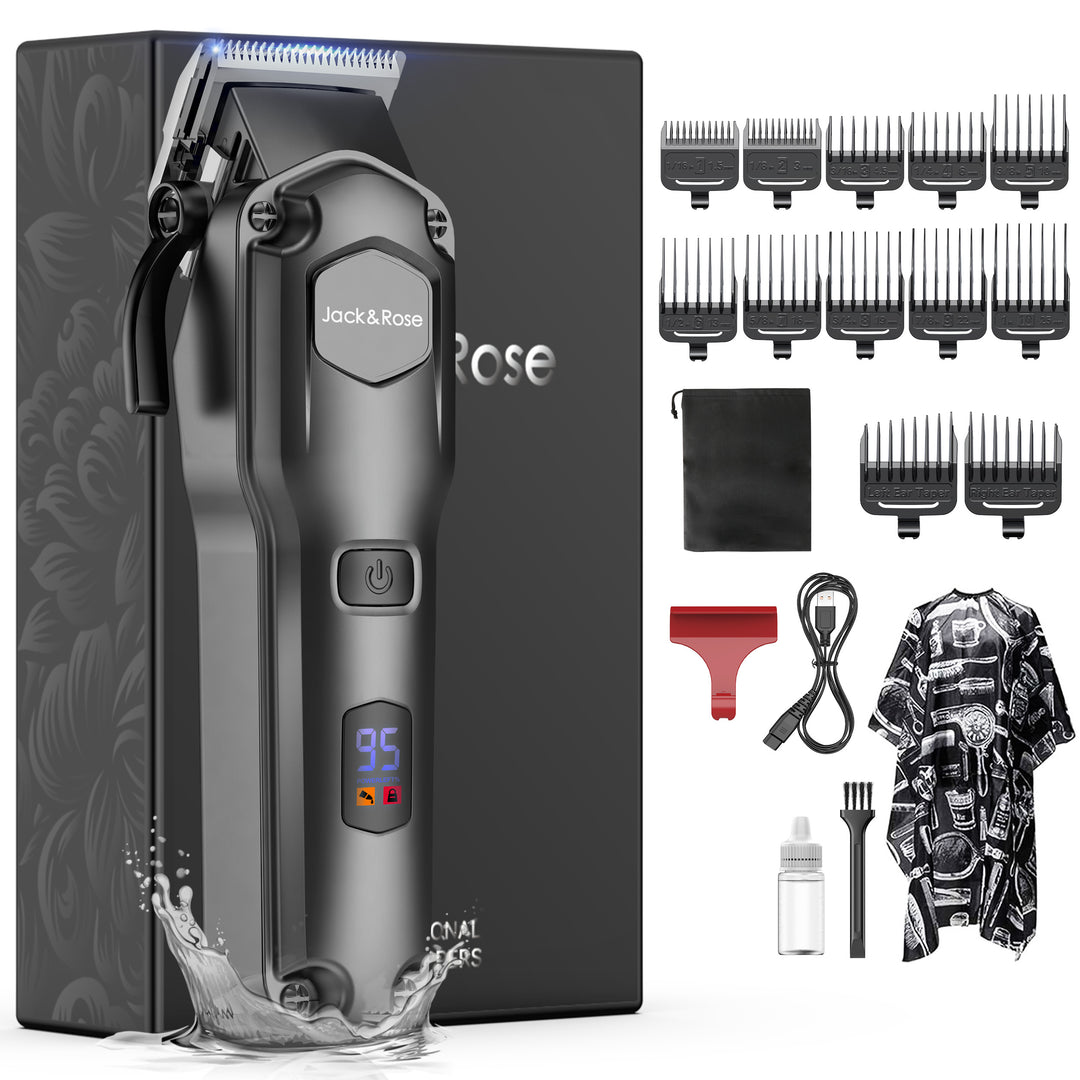 Jack & Rose A6 Cordless Hair Clippers for Men, Heavy Duty All Metal Barber Clippers with Carbon Blade, Rechargeable Professional Hair Clippers