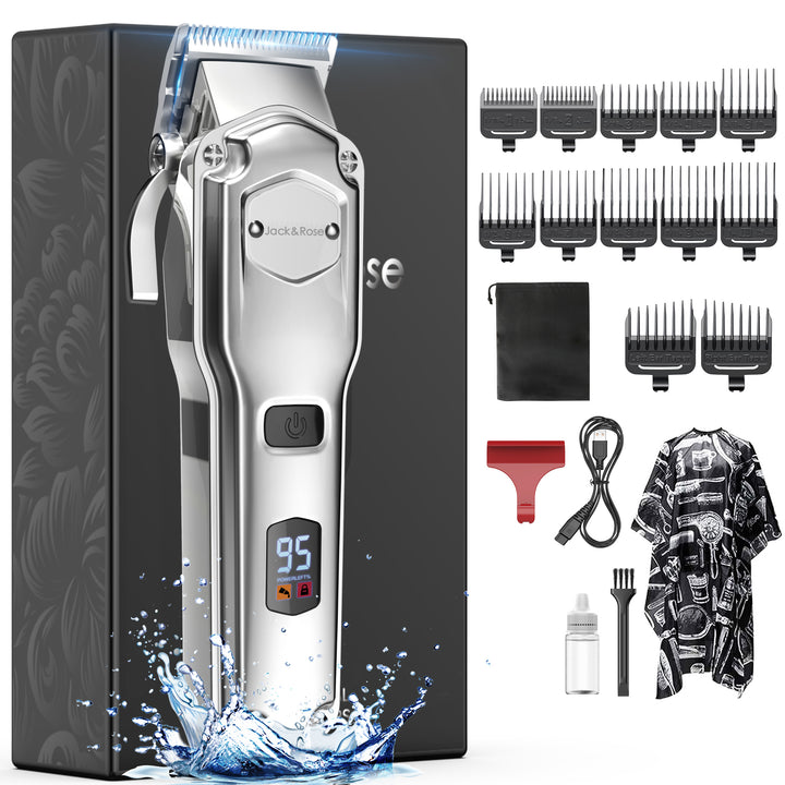 Jack & Rose A6 Cordless Hair Clippers for Men, Heavy Duty All Metal Barber Clippers with Carbon Blade, Rechargeable Professional Hair Clippers