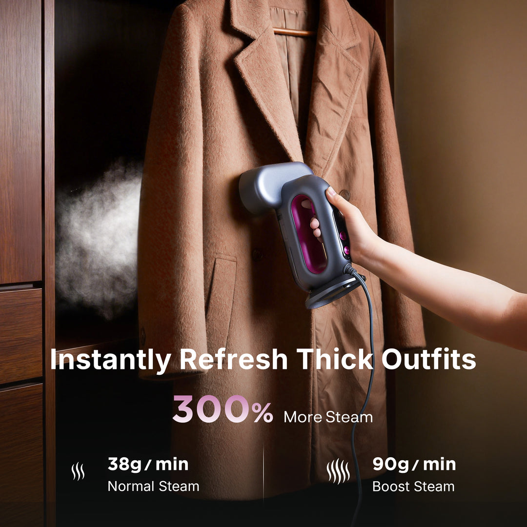 Jack & Rose S8 Steamer for Clothes, 1600W Handheld Steamer 110V-120V, 2-in-1 Handheld Clothes Steamer, Auto-off & 15S Fast Heat-Up, 29 Large Holes, Purple