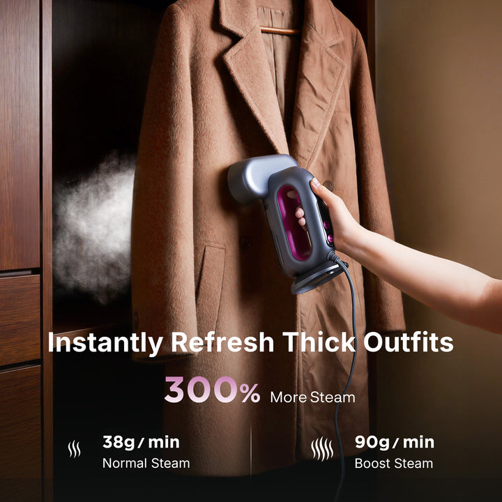 Jack & Rose S8 Steamer for Clothes, 1600W Handheld Steamer 110V-120V, 2-in-1 Handheld Clothes Steamer, Auto-off & 15S Fast Heat-Up, 29 Large Holes, Purple
