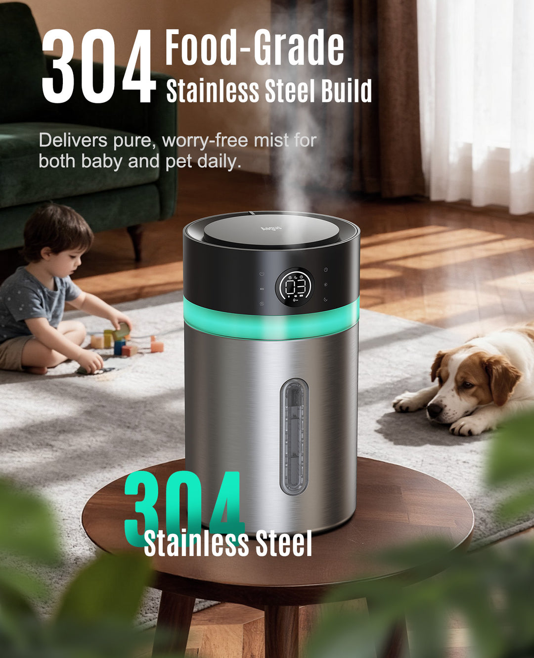 Aegus Stainless Steel Humidifier, Easy to Clean Humidifier, Dishwasher Safe Humidifiers