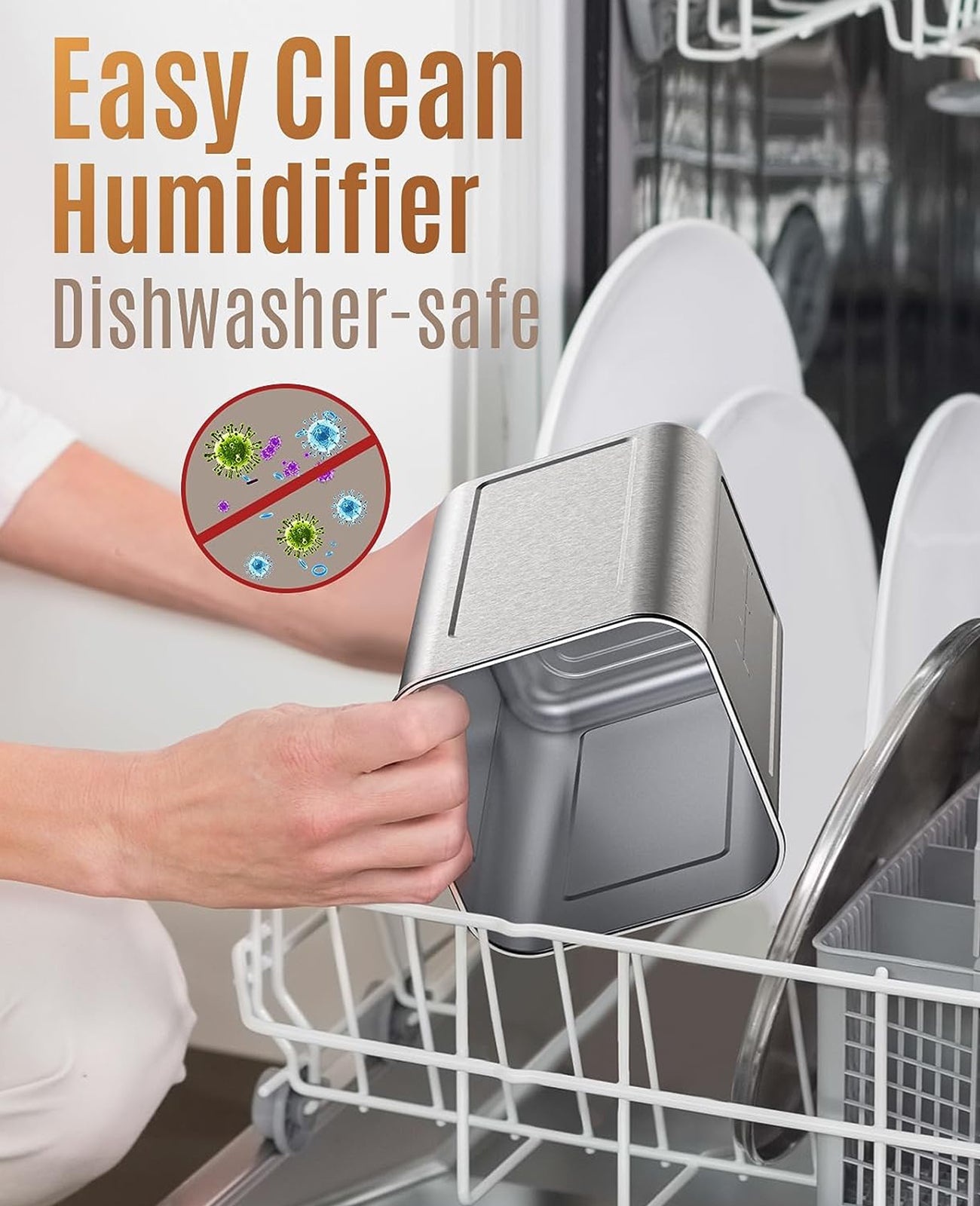 Easy Clean Humidifier, Stainless Steel Humidifier, Cool Mist Humidifiers for Bedroom, Ultrasonic Humidifier Dishwasher Safe, 2.5L/84.5oz