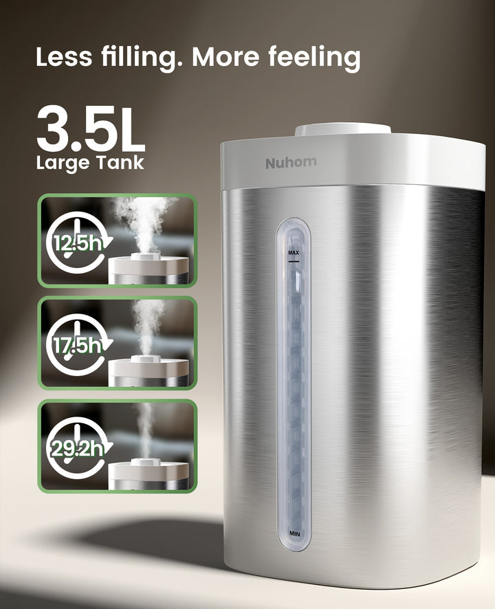 Nuhom Stainless Steel Humidifier, Easy to Clean, Dishwasher Safe, Cool Mist Humidifiers for Bedroom