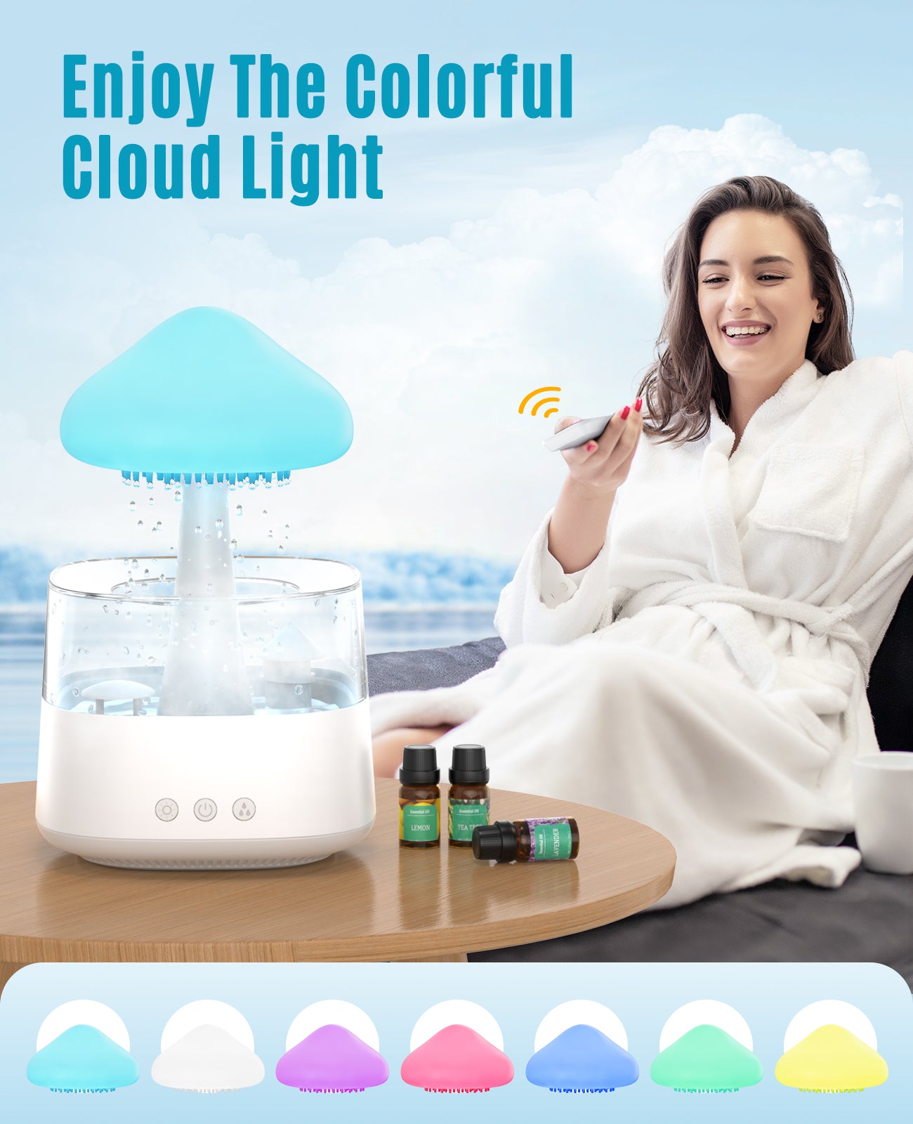 Rain Cloud Humidifier Water Drip, 2 in 1 Humidifier with Essential Oil Diffuser,450ml Cloud Humidifier Rain Drop,Mushroom Humidifier with 7 Colors for Sleeping Relaxing