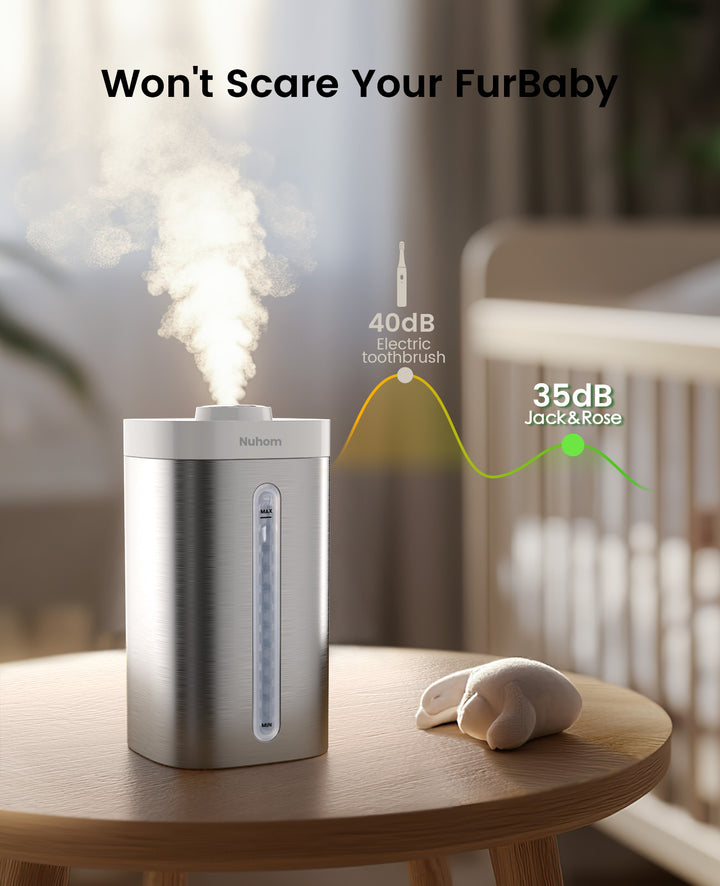 Nuhom Stainless Steel Humidifier, Easy to Clean, Dishwasher Safe, Cool Mist Humidifiers for Bedroom