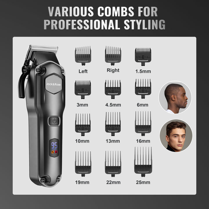Jack & Rose A6 Cordless Hair Clippers for Men, Heavy Duty All Metal Barber Clippers with Carbon Blade, Rechargeable Professional Hair Clippers