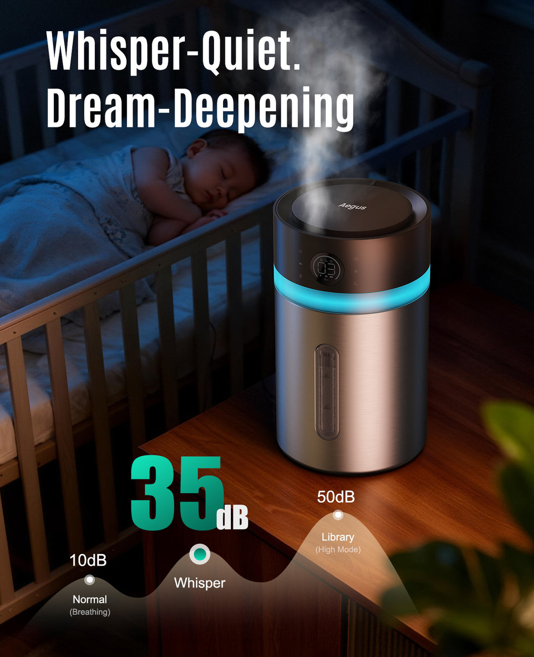 Aegus Stainless Steel Humidifier, Easy to Clean Humidifier, Dishwasher Safe Humidifiers
